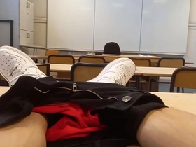 A French-Asian student can’t resist to masturbate in a university classroom.