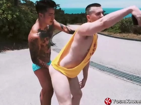 Japanese hunk Yoshi Kawasaki and Axel Abysse engage in hardcore fist fucking.