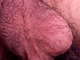 Close up of a hairy Asian boy’s balls swinging back and forth.