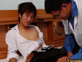 Small Asian boy gets an anal examination with a tongue by a doctor after a blow job