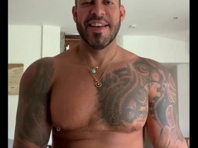 Muscular hunk VIKTOR ROM, a tattooed gay daddy bear, gets it hard in front of his wife.