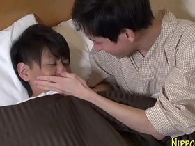 Young Japanese man masturbates and gives a blowjob with cum on his face.