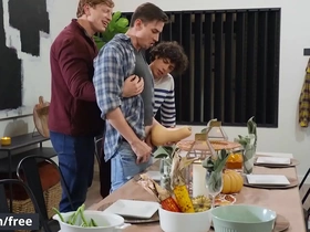 Straight guys and gay men come together for a Friendsgiving party and engage in raw sex.