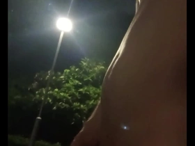 Naked Asian woman in park suffers from high sex drive