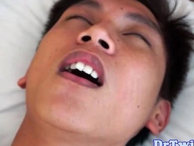 Gay sex with an Asian doctor in uniform and bareback intercourse