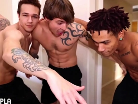 Straight hunk tries out gay sex with a boy for the first time.