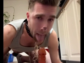 Gay masturbation and toy play with a submissive bottom