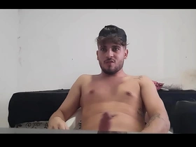 Newbie with a big cock masturbates on webcam in the bathroom