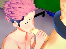 Cross-dressing sissy Yuji Itadori gets a bareback creampie in this gay manga porn.