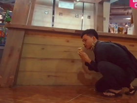 Solo boy Hansel Thios sweet lick in a public place