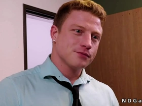 Gay co-workers have anal sex at work.