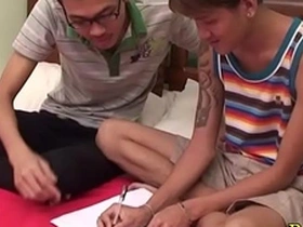 Gay sex with an Asian boy who loves to ride the dick and get a facial