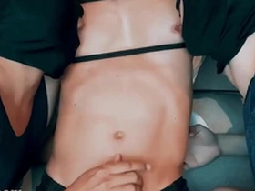 Two adorable Asian boys seductively lick the nipples of a fortunate man.
