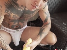 Yoshi Kawasaki, a Japanese teen with a food fetish, masturbates in this video.