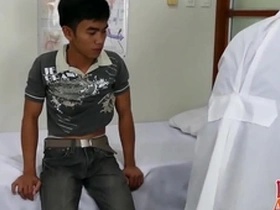 A young Asian man masturbates during a doctor’s appointment and gets a facial.
