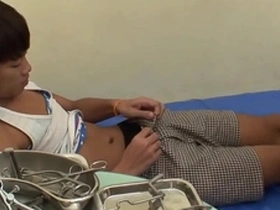 Young Asian boy jerks off before getting fucked by his doctor