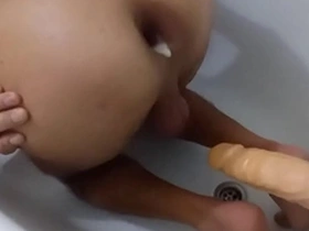Anal sex with dildo and fart sounds with an amateur mulatto