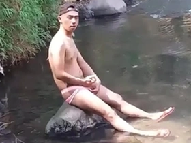 Gay Indonesian man masturbates outdoors in Mexican series