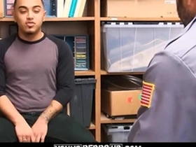 Young and straight twink gets punished by a gay security guard for stealing.