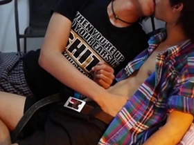Skinny twink gets fucked by an Asian hunk in a bareback creampie scene.
