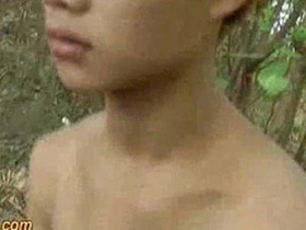Straight boy with a big cock masturbates outdoors
