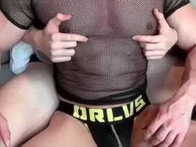 Enjoy the sensation of his great chest muscles under his sexy top.